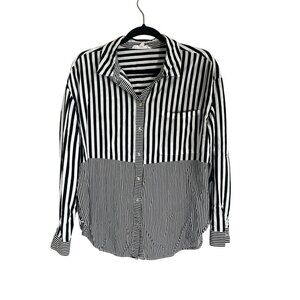 Classic Striped Shirt Black XL Playful Modern Chic Preppy Resort Neutral Artsy